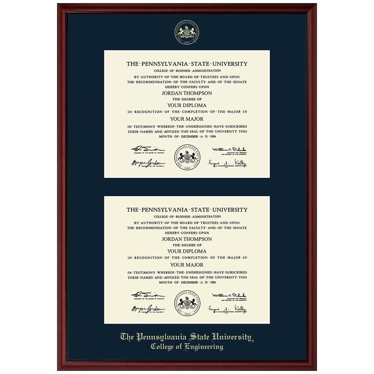 #101 College of Engineering double diploma frame Camby (Mahogany)